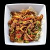 Colorful Fajita Bowl with grilled steak, chicken, peppers, onions, melted cheese, and sour cream at Atwater Street Tacos in Monroe and Flat Rock, MI