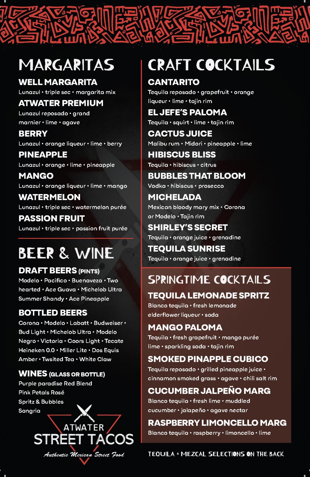 Monroe Menu Monroe Menu - Atwater Street Tacos